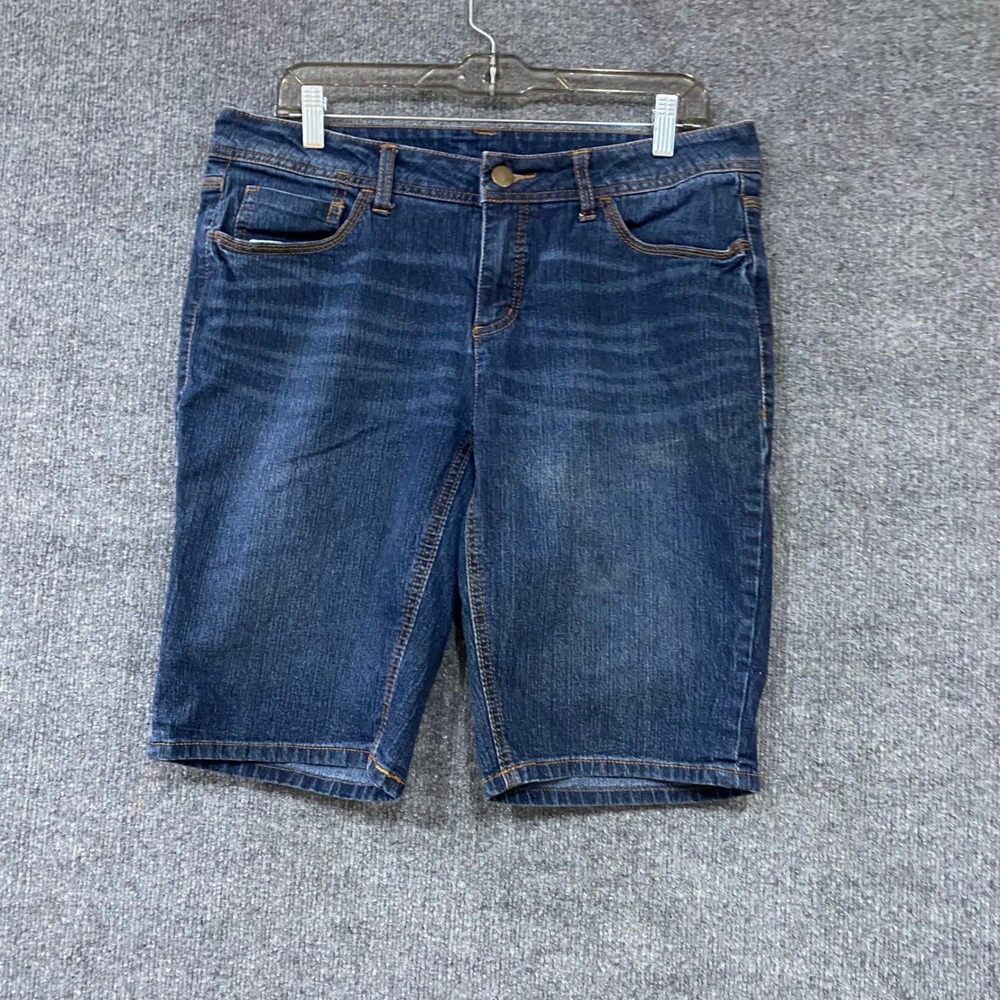 Faded Glory Womens Dark Wash Denim Bermuda Shorts Size 14 Stretch Knee Length
